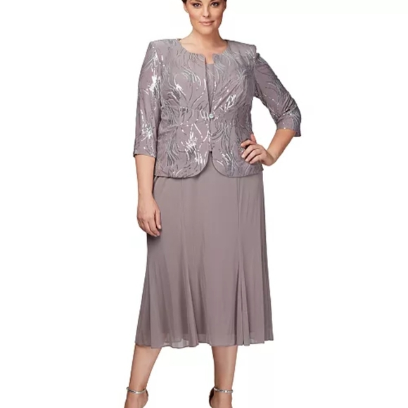 Alex Evenings Silver Asymmetrical Dress - Picture 1 of 12